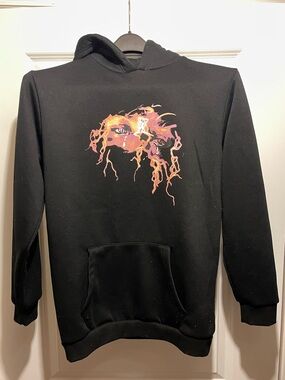 VLONE Black Hoodie with Orange and Pink Melt Graphic
